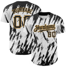 Load image into Gallery viewer, Custom White Black-Old Gold 3D Pattern Design Abstract Sharp Shape Authentic Baseball Jersey