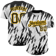 Load image into Gallery viewer, Custom White Black-Gold 3D Pattern Design Abstract Sharp Shape Authentic Baseball Jersey