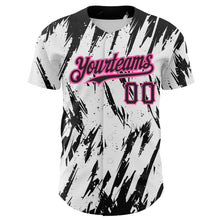 Load image into Gallery viewer, Custom White Black-Pink 3D Pattern Design Abstract Sharp Shape Authentic Baseball Jersey