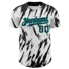 Load image into Gallery viewer, Custom White Black-Teal 3D Pattern Design Abstract Sharp Shape Authentic Baseball Jersey
