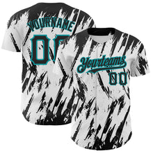 Load image into Gallery viewer, Custom White Black-Teal 3D Pattern Design Abstract Sharp Shape Authentic Baseball Jersey