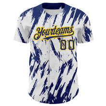 Load image into Gallery viewer, Custom White Royal-Yellow 3D Pattern Design Abstract Sharp Shape Authentic Baseball Jersey