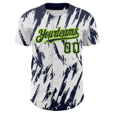 Charger l'image dans la galerie, Custom White Navy-Neon Green 3D Pattern Design Abstract Sharp Shape Authentic Baseball Jersey