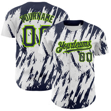 Charger l'image dans la galerie, Custom White Navy-Neon Green 3D Pattern Design Abstract Sharp Shape Authentic Baseball Jersey
