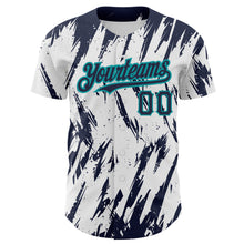 Загрузить изображение в средство просмотра галереи, Custom White Navy-Teal 3D Pattern Design Abstract Sharp Shape Authentic Baseball Jersey