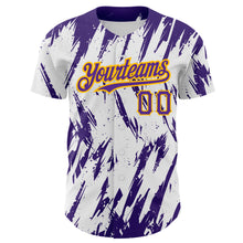 Загрузить изображение в средство просмотра галереи, Custom White Purple-Gold 3D Pattern Design Abstract Sharp Shape Authentic Baseball Jersey