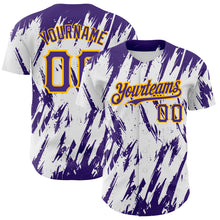 Загрузить изображение в средство просмотра галереи, Custom White Purple-Gold 3D Pattern Design Abstract Sharp Shape Authentic Baseball Jersey