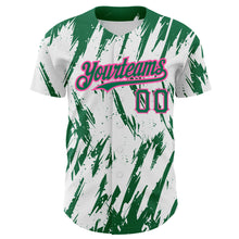 Загрузить изображение в средство просмотра галереи, Custom White Kelly Green-Pink 3D Pattern Design Abstract Sharp Shape Authentic Baseball Jersey