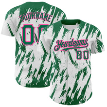 Загрузить изображение в средство просмотра галереи, Custom White Kelly Green-Pink 3D Pattern Design Abstract Sharp Shape Authentic Baseball Jersey