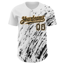 Загрузить изображение в средство просмотра галереи, Custom White Black-Old Gold 3D Pattern Design Abstract Splash Authentic Baseball Jersey