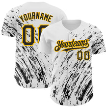 Загрузить изображение в средство просмотра галереи, Custom White Black-Gold 3D Pattern Design Abstract Splash Authentic Baseball Jersey