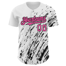 Load image into Gallery viewer, Custom White Pink-Black 3D Pattern Design Abstract Splash Authentic Baseball Jersey