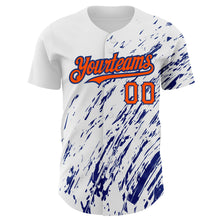 Load image into Gallery viewer, Custom White Orange-Royal 3D Pattern Design Abstract Splash Authentic Baseball Jersey