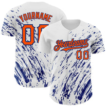Load image into Gallery viewer, Custom White Orange-Royal 3D Pattern Design Abstract Splash Authentic Baseball Jersey