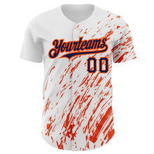 Load image into Gallery viewer, Custom White Navy-Orange 3D Pattern Design Abstract Splash Authentic Baseball Jersey