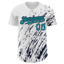 Load image into Gallery viewer, Custom White Teal-Navy 3D Pattern Design Abstract Splash Authentic Baseball Jersey
