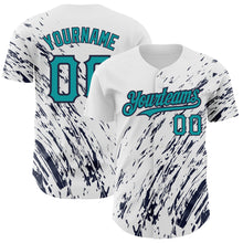 Load image into Gallery viewer, Custom White Teal-Navy 3D Pattern Design Abstract Splash Authentic Baseball Jersey