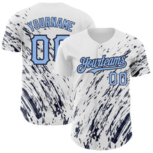 Load image into Gallery viewer, Custom White Light Blue-Navy 3D Pattern Design Abstract Splash Authentic Baseball Jersey