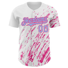 Load image into Gallery viewer, Custom White Light Blue-Pink 3D Pattern Design Abstract Splash Authentic Baseball Jersey