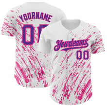 Load image into Gallery viewer, Custom White Purple-Pink 3D Pattern Design Abstract Splash Authentic Baseball Jersey
