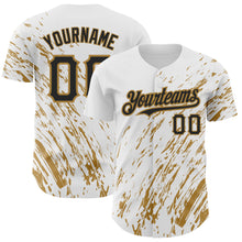 Load image into Gallery viewer, Custom White Black-Old Gold 3D Pattern Design Abstract Splash Authentic Baseball Jersey