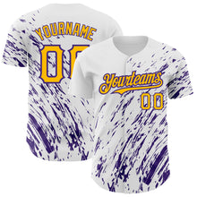 Load image into Gallery viewer, Custom White Gold-Purple 3D Pattern Design Abstract Splash Authentic Baseball Jersey
