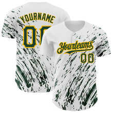 Load image into Gallery viewer, Custom White Green-Gold 3D Pattern Design Abstract Splash Authentic Baseball Jersey