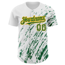 Load image into Gallery viewer, Custom White Kelly Green-Gold 3D Pattern Design Abstract Splash Authentic Baseball Jersey
