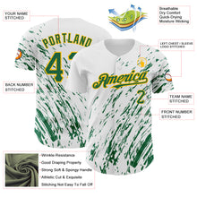 Load image into Gallery viewer, Custom White Kelly Green-Gold 3D Pattern Design Abstract Splash Authentic Baseball Jersey
