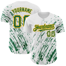 Load image into Gallery viewer, Custom White Kelly Green-Gold 3D Pattern Design Abstract Splash Authentic Baseball Jersey