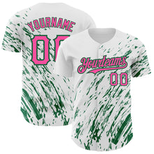 Load image into Gallery viewer, Custom White Pink-Kelly Green 3D Pattern Design Abstract Splash Authentic Baseball Jersey