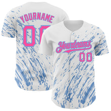 Load image into Gallery viewer, Custom White Pink-Light Blue 3D Pattern Design Abstract Splash Authentic Baseball Jersey