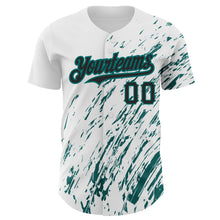 Load image into Gallery viewer, Custom White Black-Teal 3D Pattern Design Abstract Splash Authentic Baseball Jersey