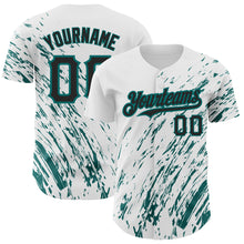 Load image into Gallery viewer, Custom White Black-Teal 3D Pattern Design Abstract Splash Authentic Baseball Jersey
