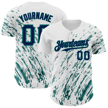 Load image into Gallery viewer, Custom White Navy-Teal 3D Pattern Design Abstract Splash Authentic Baseball Jersey