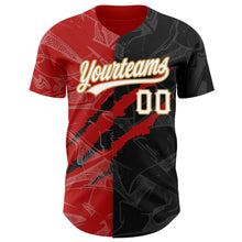 Charger l'image dans la galerie, Custom Graffiti Pattern Black Red-Old Gold 3D Scratch Authentic Baseball Jersey