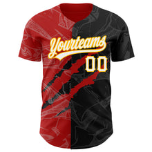Charger l'image dans la galerie, Custom Graffiti Pattern Black Red-Gold 3D Scratch Authentic Baseball Jersey