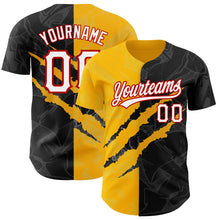 Charger l'image dans la galerie, Custom Graffiti Pattern Black Gold-Red 3D Scratch Authentic Baseball Jersey