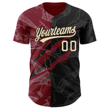 Charger l'image dans la galerie, Custom Graffiti Pattern City Cream Black-Crimson 3D Scratch Authentic Baseball Jersey