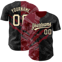 Charger l'image dans la galerie, Custom Graffiti Pattern City Cream Black-Crimson 3D Scratch Authentic Baseball Jersey