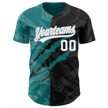 Charger l'image dans la galerie, Custom Graffiti Pattern Black Teal-Gray 3D Scratch Authentic Baseball Jersey