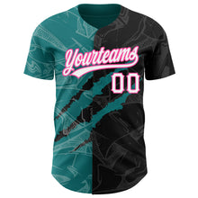 Charger l'image dans la galerie, Custom Graffiti Pattern Black Teal-Pink 3D Scratch Authentic Baseball Jersey