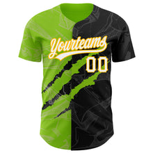 Charger l'image dans la galerie, Custom Graffiti Pattern Black Neon Green-Gold 3D Scratch Authentic Baseball Jersey