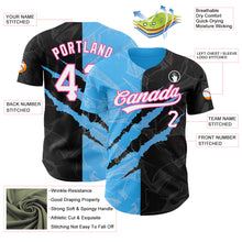 Charger l'image dans la galerie, Custom Graffiti Pattern Black Sky Blue-Pink 3D Scratch Authentic Baseball Jersey