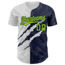 Charger l'image dans la galerie, Custom Graffiti Pattern Neon Green-Navy 3D Scratch Authentic Baseball Jersey