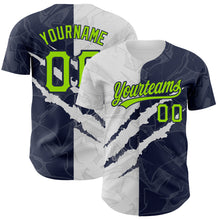 Charger l'image dans la galerie, Custom Graffiti Pattern Neon Green-Navy 3D Scratch Authentic Baseball Jersey