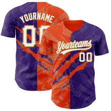 Charger l'image dans la galerie, Custom Graffiti Pattern Purple Orange-Old Gold 3D Scratch Authentic Baseball Jersey