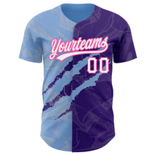Charger l'image dans la galerie, Custom Graffiti Pattern Purple Light Blue-Pink 3D Scratch Authentic Baseball Jersey