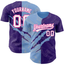 Charger l'image dans la galerie, Custom Graffiti Pattern Purple Light Blue-Pink 3D Scratch Authentic Baseball Jersey