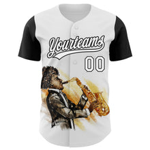 Load image into Gallery viewer, Custom White Black 3D Pattern Design International Jazz Day Authentic Baseball Jersey
